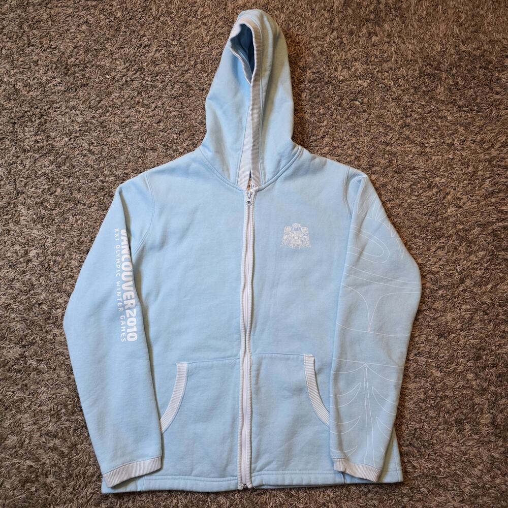 Winter Olympics 2010 Blue Hoodie Sweatshirt Zip Up Hudson's Bay Co XL Women's